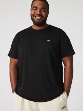 NWT Lacoste Men's Black 100% Pima Cotton Embroidered Crocodile Crew T-Shirt 2XL